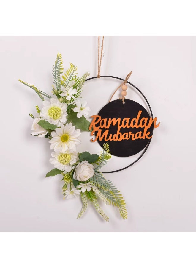 أكسلوت أكاليل زينة رمضان مبارك، زهور صناعية، طوق معدني، إكليل زهور، زينة عيد مبارك، ديكور للمنزل الريفي، باب، جدار، نافذة، داخلي وخارجي - Image 1