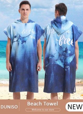 Hooded Bathrobe for Adults, Microfiber Towel Poncho with Hood, Quick Dry Surf Poncho, Lightweight Pool Poncho Men Women Hooded Beach Towel for Water Sports Outdoor