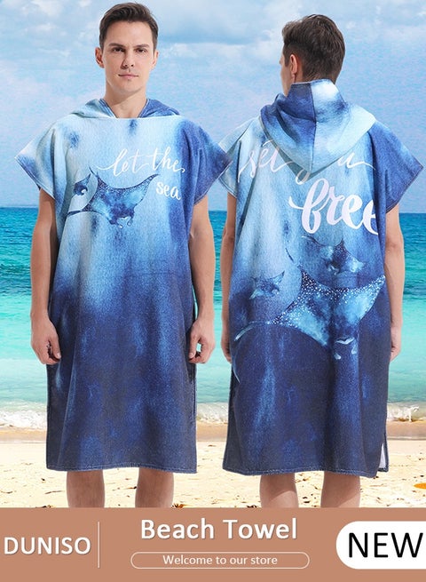 Hooded Bathrobe for Adults, Microfiber Towel Poncho with Hood, Quick Dry Surf Poncho, Lightweight Pool Poncho Men Women Hooded Beach Towel for Water Sports Outdoor