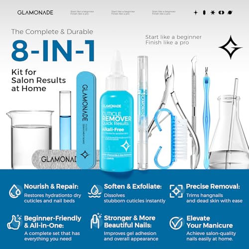 Glamonade Complete Cuticle Remover Kit Fast Gentle Professional Cuticle Care Set wRemover Gel Oil Pen Cuticle Nipper 2 Pushers Nail Brush File Buffer for Manicure Pedicure DIY - Image 3