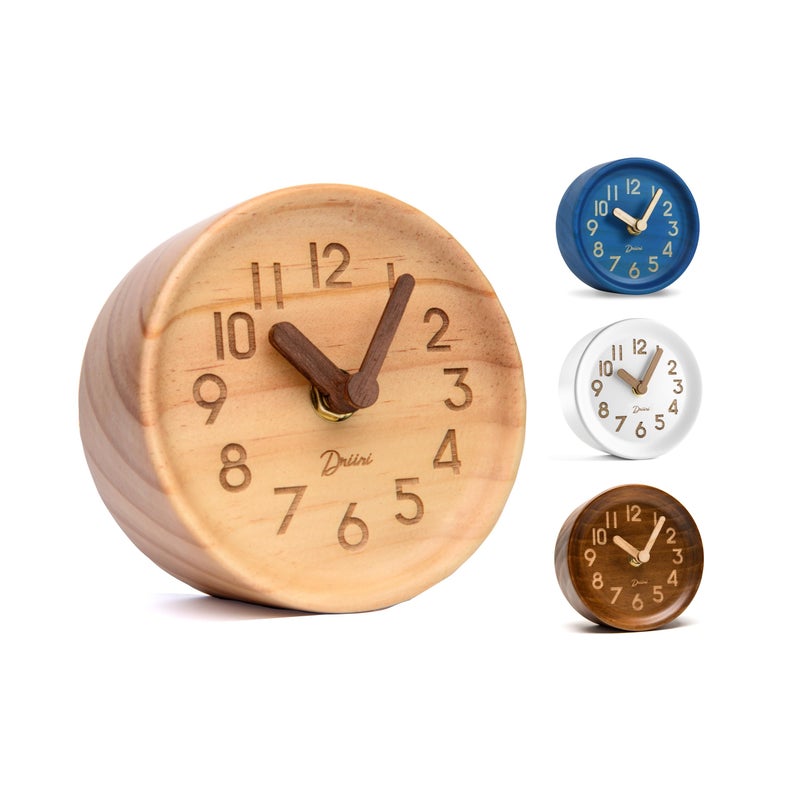 Driini ساعة درييني الخشبية التناظرية المكتبية 43 بوصة بتصميم خشب الصنوبر الزخرفي بدون صوت سهلة القراءة ساعة mantel صامتة ساعات طاولة هادئة مع جسم خشبي وأيدي غطاء بطارية خفيف