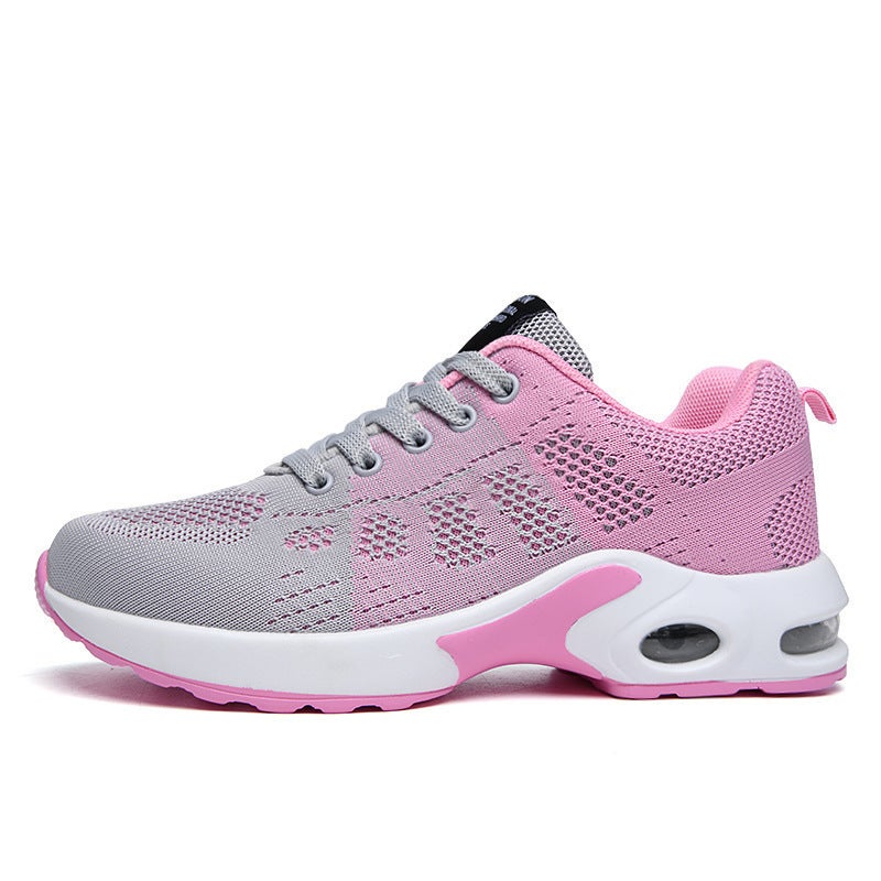 Spring and Summer new mesh flying woven casual shoes fashion platform womens sneaker rocking shoes air cushion shoes 1722 gray and pink mesh 