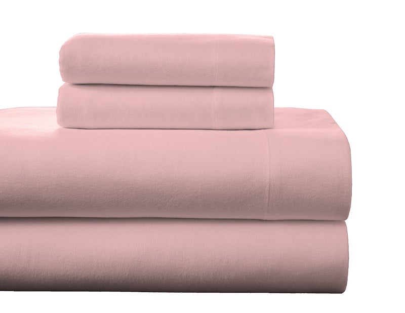 Pointehaven Flannel Deep Pocket Set with Oversized Flat Sheet, California King, Rose Quartz - Image 1