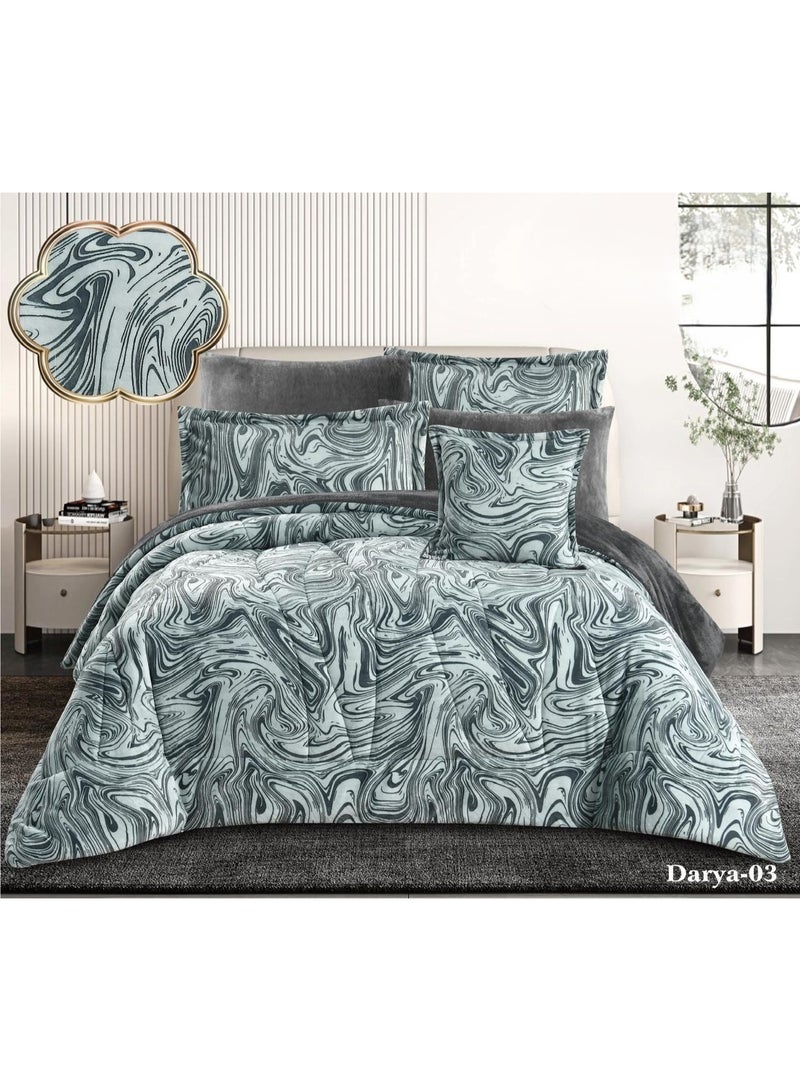 مفرش نفرين شتوي مخمل فرو ناعم 7قطع حشو كامل مقاس 260*240 من أجل شتاء دافئ