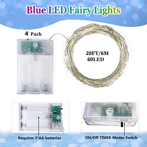 BOSSERN 4 Pack 60 LED Fairy Lights Battery Operated with Timer 20FT Waterproof String Lights Indoor Outdoor Cuttable Battery Light for Home Bedroom Wedding DIY Centerpiece Christmas Decorations Blue - Image 3