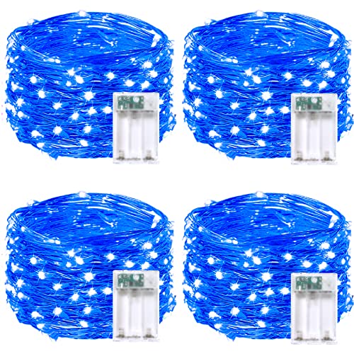 BOSSERN 4 Pack 60 LED Fairy Lights Battery Operated with Timer 20FT Waterproof String Lights Indoor Outdoor Cuttable Battery Light for Home Bedroom Wedding DIY Centerpiece Christmas Decorations Blue - Image 1