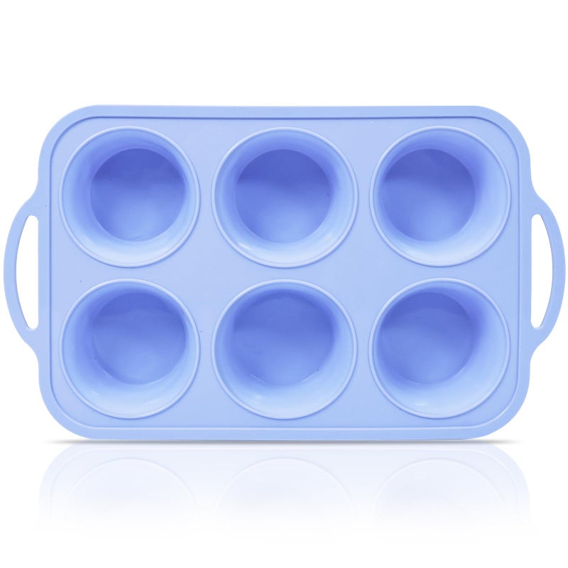 Vnray Jumbo Silicone Muffin Pan with Metal Frame Non Stick Silicone Cupcake Pan with Handles 6 Cup BPA Free Silicon Muffin Tin Tray Extra Large for baking egg bites Cupcake Mold Blue - Image 2