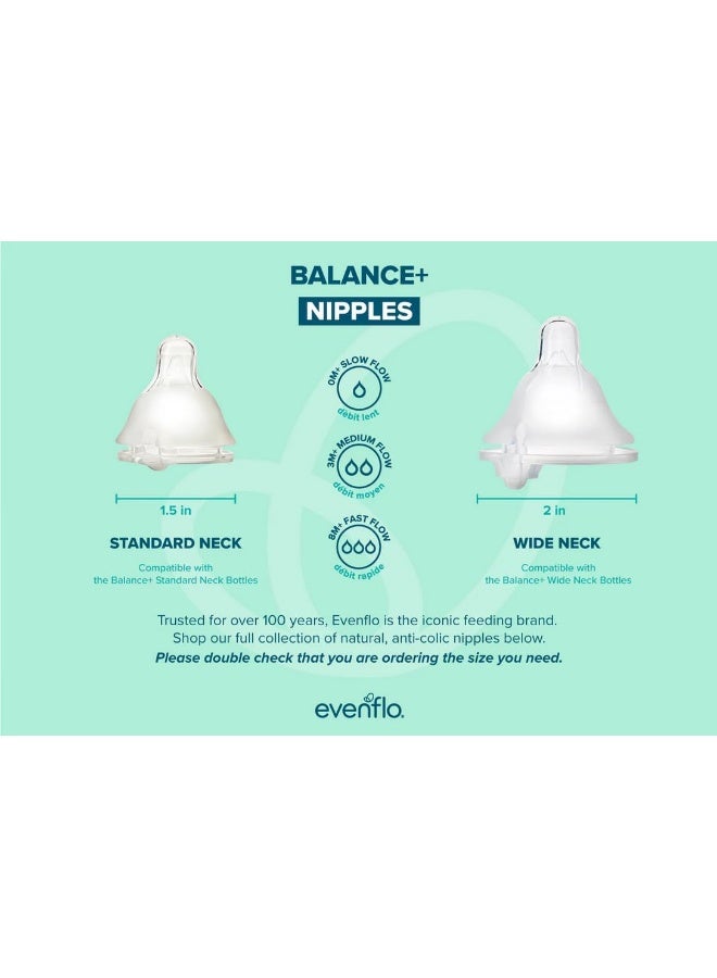Evenflo Feeding حلمات إيفنفلوا فيدينغ بالانس بلس ذات العنق القياسي لزجاجات الأطفال بالانس بلس - تساعد في تقليل المغص - تدفق متوسط، 6 أشهر وما فوق (عبوة من 6) - Image 2
