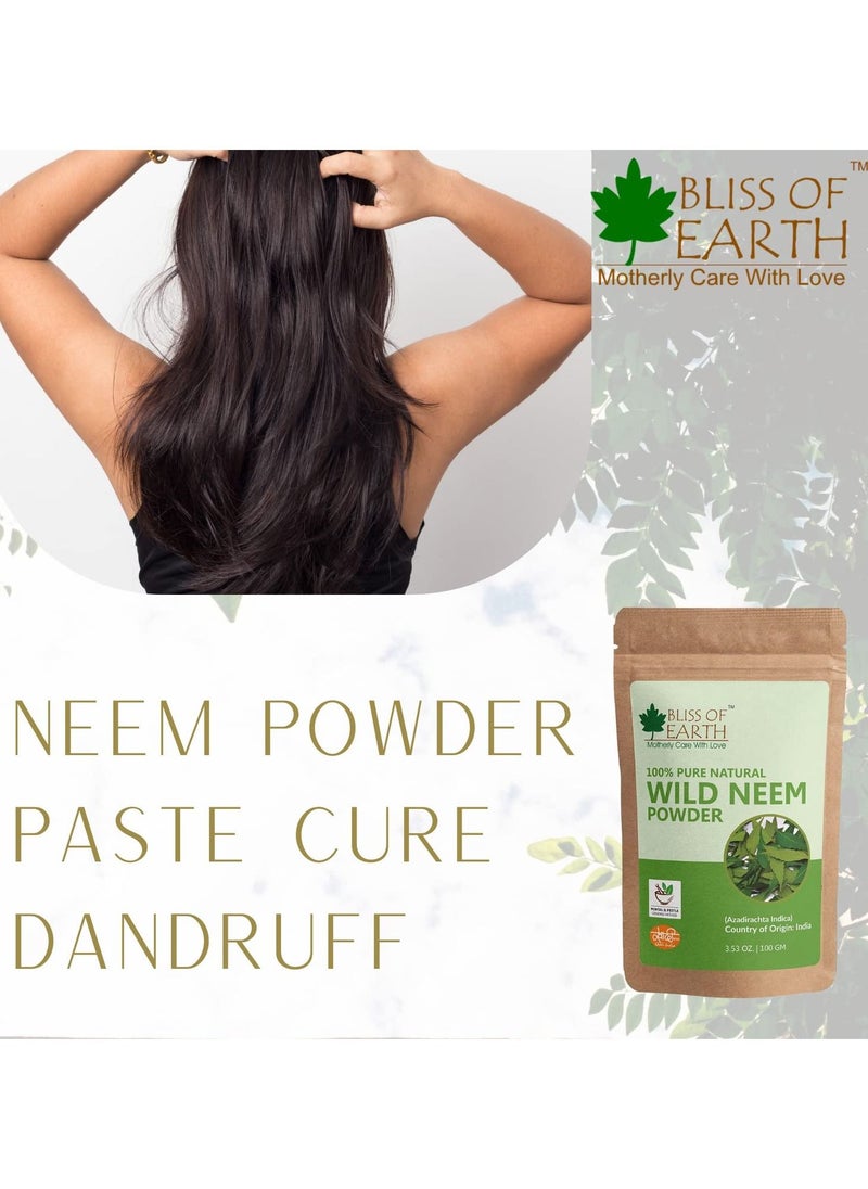 BLISS OF EARTH 100% Pure Wild Neem Leaves Powder 100GM Great For Face Hair Skin & Body  - Image 4
