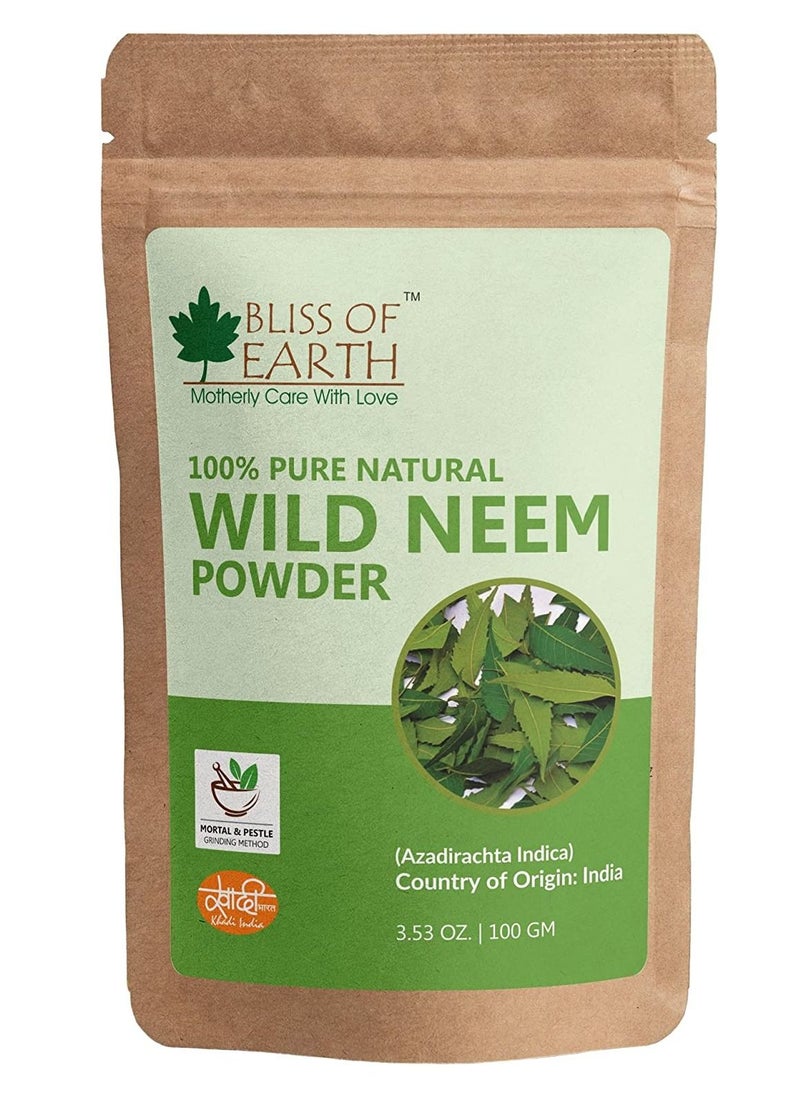 BLISS OF EARTH 100% Pure Wild Neem Leaves Powder 100GM Great For Face Hair Skin & Body  - Image 1