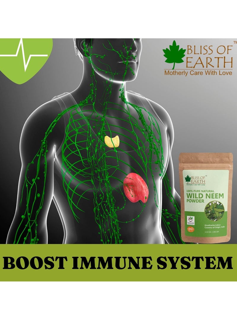 BLISS OF EARTH 100% Pure Wild Neem Leaves Powder 100GM Great For Face Hair Skin & Body  - Image 5