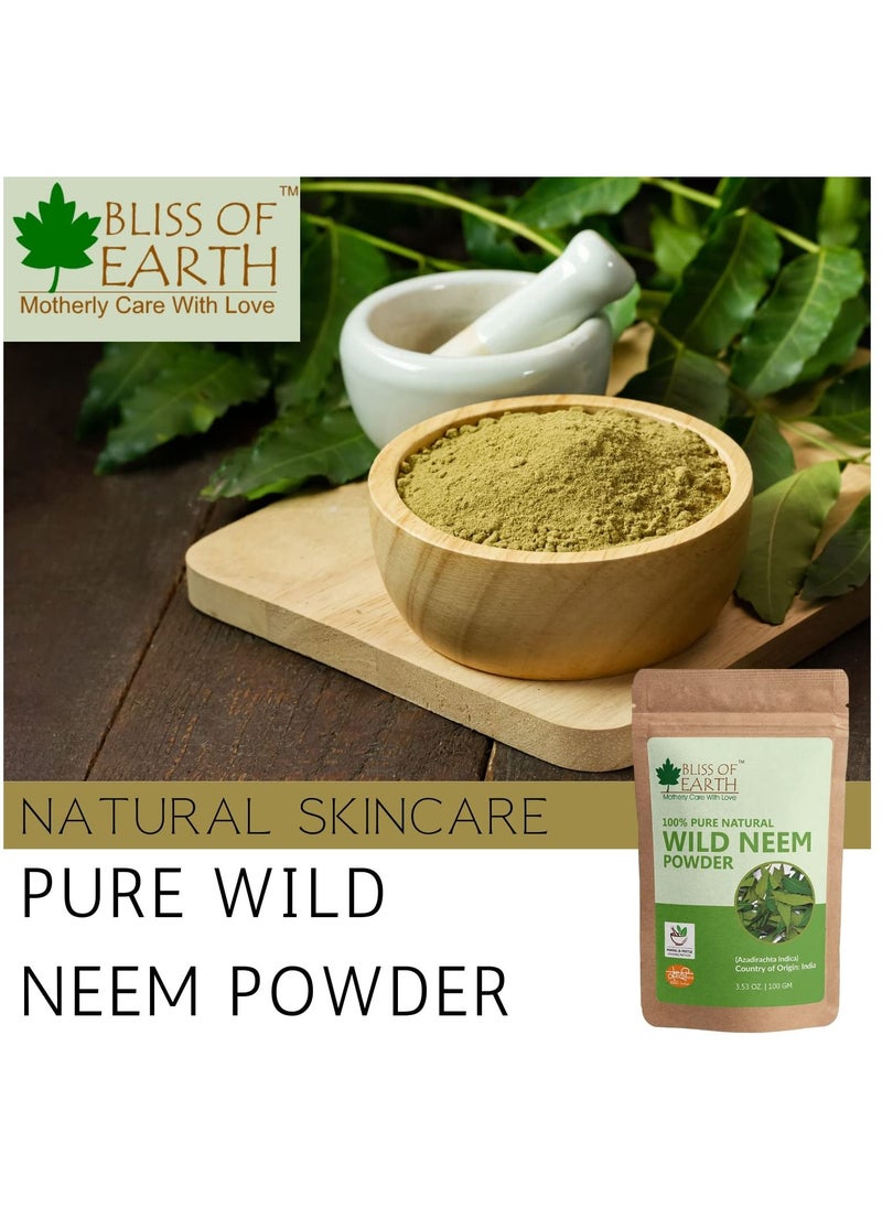 BLISS OF EARTH 100% Pure Wild Neem Leaves Powder 100GM Great For Face Hair Skin & Body  - Image 2