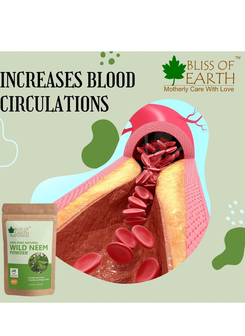 BLISS OF EARTH 100% Pure Wild Neem Leaves Powder 100GM Great For Face Hair Skin & Body  - Image 3