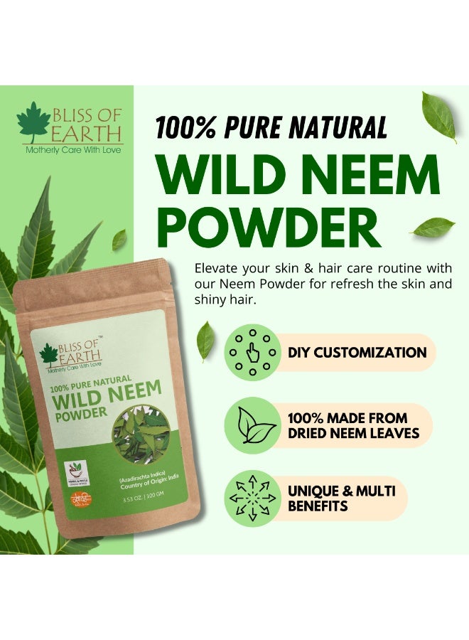 Bliss of Earth Wild Neem Leaves Powder, Natural Skin & Hair Care, Ayurvedic & Herbal Powder, 100g - Image 2