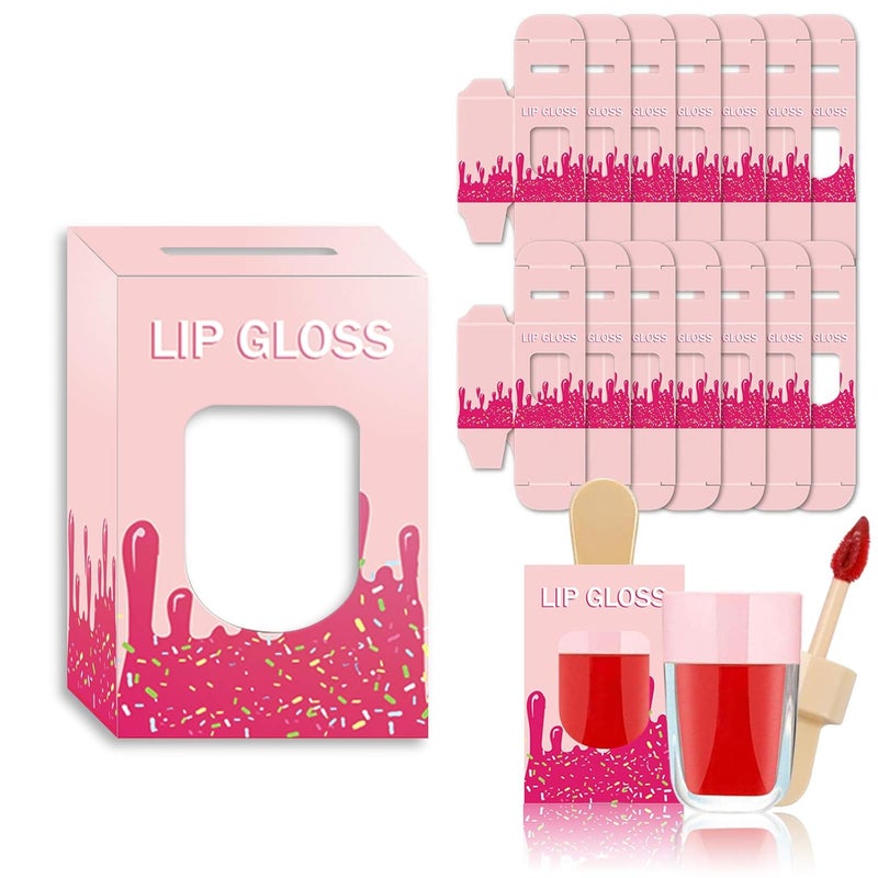 15 Pack Icecream Lip Gloss Tube Boxes Packaging Pink Lip Gloss Boxes for 268x162 Inch Ice Cream Shaped Empty Lipgloss Tubes Pink Ice Cream LipGloss Bottle Packaging Not include tubes