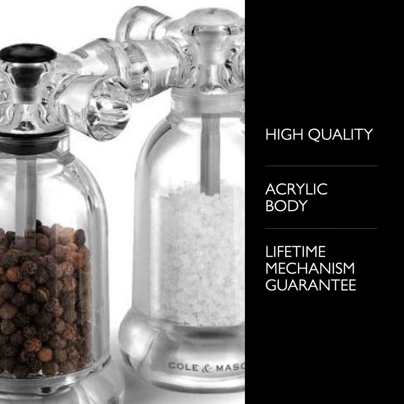 COLE & MASON Tap Salt and Pepper Grinder Set - Acrylic Mills Include Precision Mechanisms and Premium Sea Salt and Peppercorns - Image 2