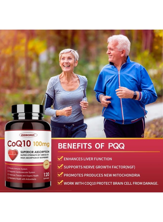 ZEBORA CoQ10-100mg-Softgels with PQQ, BioPerine & Omega-3, High Absorption Coenzyme Q10 Supplement, Powerful-Antioxidant, Support Heart & Energy-Production 120 Servings, Non-GMO - Image 5