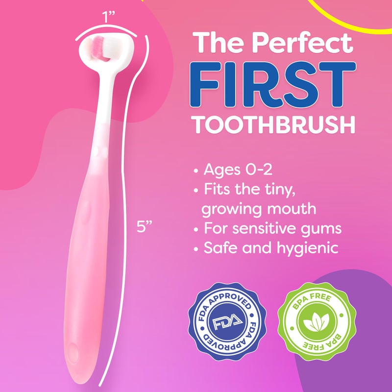 Trueocity Extra Soft Toddler Toothbrush, Toddler Toothbrushes 1-2 1-3 2-4, Toothhugger High Efficient 3 Sides Baby Toothbrush 12 Months and Up, Infant Training Brush, Sensory Oral Care Set (3 Pack) - Image 3
