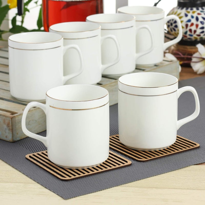 Clay Craft Elegant Gold Line CoffeeTea Cups Set of 6 Perfect for Daily use 180 ml White Standard PipeSet of 6 - Image 1