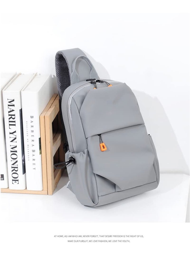 Grey Crossbody Backpack, Lightweight Shoulder Bag for Men Women, Adjustable Strap Backpack Chest Bag, With USB Charger Port, Scratch-Resistant, Waterproof, For Outdoor Hiking, Traveling, Cycling