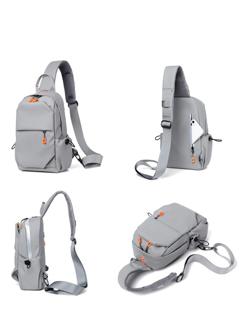 Grey Crossbody Backpack, Lightweight Shoulder Bag for Men Women, Adjustable Strap Backpack Chest Bag, With USB Charger Port, Scratch-Resistant, Waterproof, For Outdoor Hiking, Traveling, Cycling