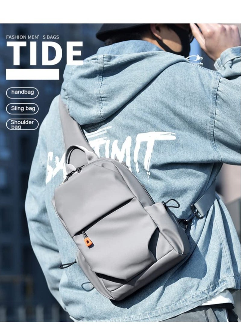 Grey Crossbody Backpack, Lightweight Shoulder Bag for Men Women, Adjustable Strap Backpack Chest Bag, With USB Charger Port, Scratch-Resistant, Waterproof, For Outdoor Hiking, Traveling, Cycling