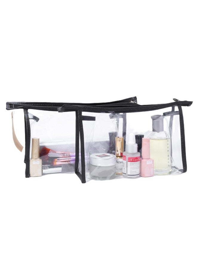 ECHSRT Crystal Clear PVC Travel Toiletry Bag Kit for Women-Men, Waterproof Vinyl Organizer Makeup Bags with Zipper Handle Straps, Cosmetic Bag Pouch (Set of 2 (2 Pack)) - Image 3