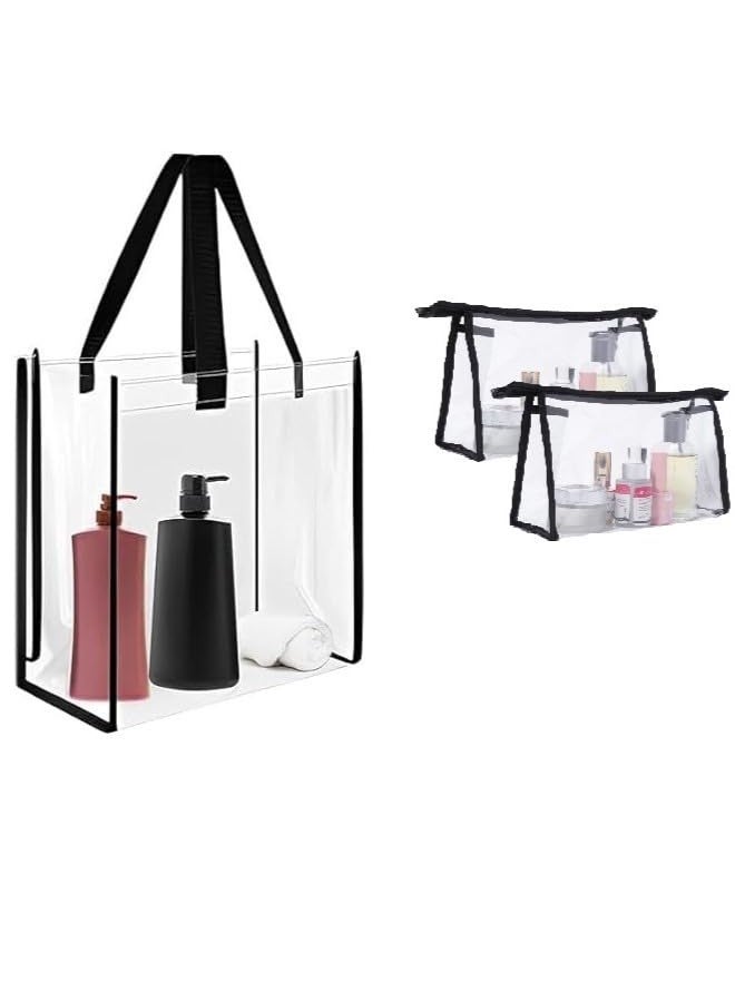 ECHSRT Crystal Clear PVC Travel Toiletry Bag Kit for Women-Men, Waterproof Vinyl Organizer Makeup Bags with Zipper Handle Straps, Cosmetic Bag Pouch (Set of 2 (2 Pack)) - Image 1