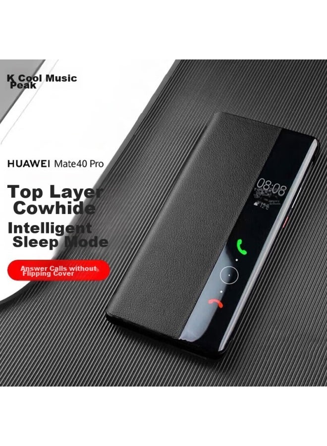 Koolife Compatible With Huawei Mate40 Pro Phone Case, Mate40e Pro Protective Cover, Genuine Leather Flip Case, Smart View Window, Full Protection, High-end Business Style For Men And Women, Ultra-thin Black - Image 1