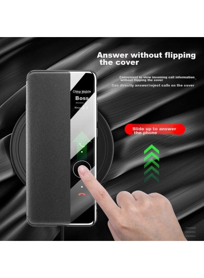 Koolife Compatible With Huawei Mate40 Pro Phone Case, Mate40e Pro Protective Cover, Genuine Leather Flip Case, Smart View Window, Full Protection, High-end Business Style For Men And Women, Ultra-thin Black - Image 4