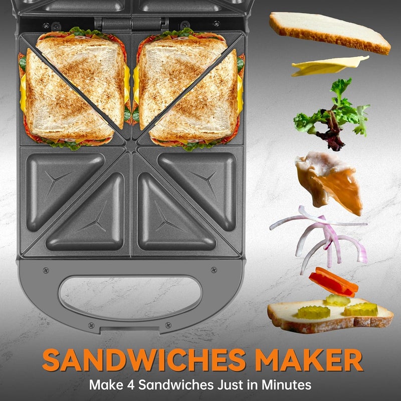 Olpad Sandwich maker 1200W Fixed non stick heating plates Automatic temperature controls Ergonomic Handle French toast Sandwiches For students busy families - Image 3