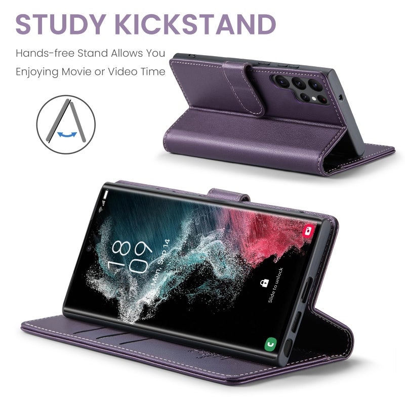 FLIPALM Wallet Case for Samsung Galaxy S22 Ultra, RFID Blocking Credit Card Holder, PU Leather Folio Flip Kickstand Protective Shockproof Cover for Samsung S22 Ultra (Purple) - Image 4