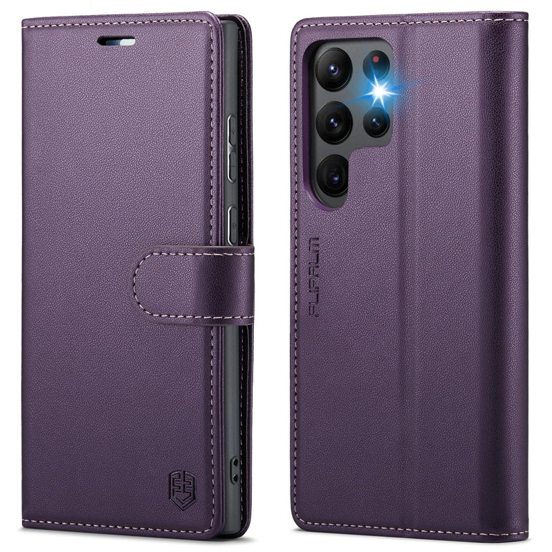 FLIPALM Wallet Case for Samsung Galaxy S22 Ultra, RFID Blocking Credit Card Holder, PU Leather Folio Flip Kickstand Protective Shockproof Cover for Samsung S22 Ultra (Purple) - Image 1