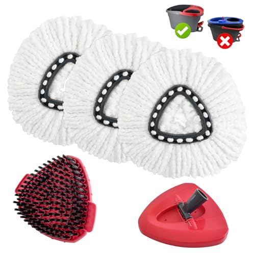 Deisunpet Mop Heads Replacements for O Ceda,Mop Replace Head for Oceda Easywring 1 Tank,Include 3 Spin Mop Replacement Head 1 Scrub Brush and 1 Mop Base Deep Cleaning & Machine Washable - Image 1