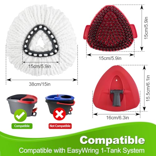 Deisunpet Mop Heads Replacements for O Ceda,Mop Replace Head for Oceda Easywring 1 Tank,Include 3 Spin Mop Replacement Head 1 Scrub Brush and 1 Mop Base Deep Cleaning & Machine Washable - Image 2