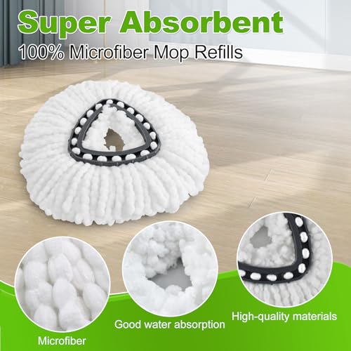 Deisunpet Mop Heads Replacements for O Ceda,Mop Replace Head for Oceda Easywring 1 Tank,Include 3 Spin Mop Replacement Head 1 Scrub Brush and 1 Mop Base Deep Cleaning & Machine Washable - Image 4