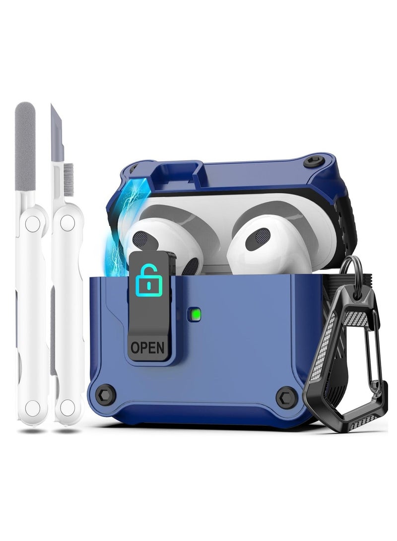 أنيوغرو متوافق مع الذكور والإناث airpods 4 كم واقية ، تنطبق على الجيل الرابع من airpods 2024 كم واقية التلقائي قفل قفل أمان غطاء ، مع تنظيف كيت و keychain الجبهة أدى مرئية الأزرق - Image 1