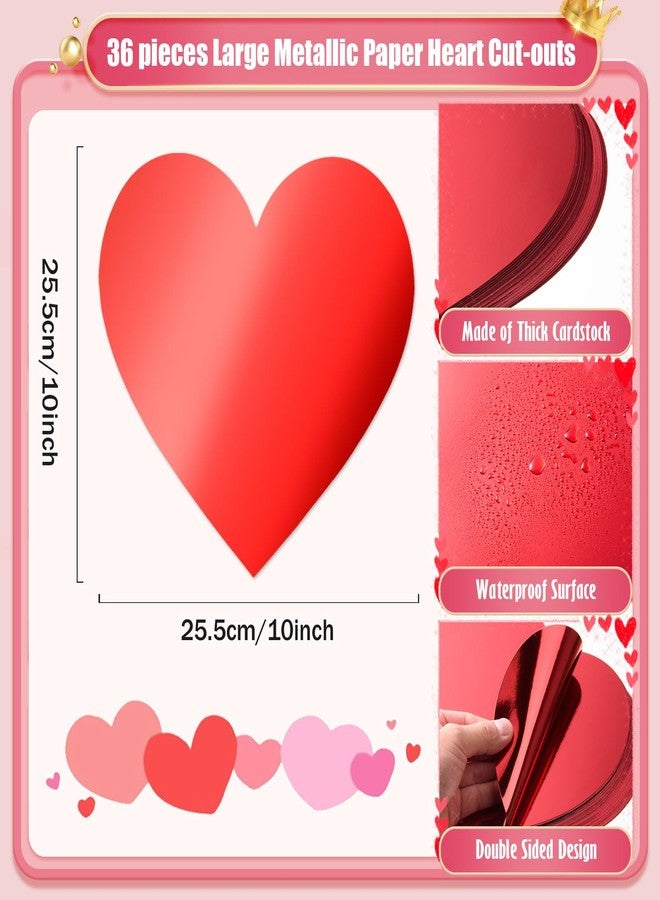 MixTeach 36 Pcs Foil Heart Paper Cutouts 10-inch, Red - Image 2