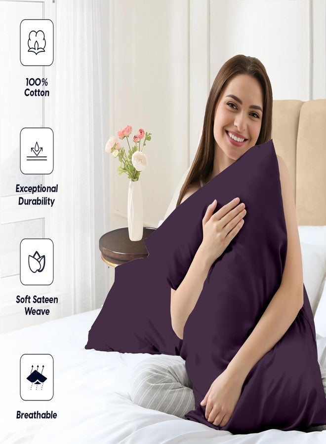 SGI bedding طقم أغطية وسائد SGI Bedding، قطن مصري 100%، مقاس كوين، قطعتان - 1000 خيط، إغلاق مفتوح من الطرف، نسيج ساتان فائق النعومة وفاخر، يسمح بمرور الهواء ومتين، جودة فندقية ممتازة (20 بوصة × 30 بوصة) - لون برقوقي - Image 4