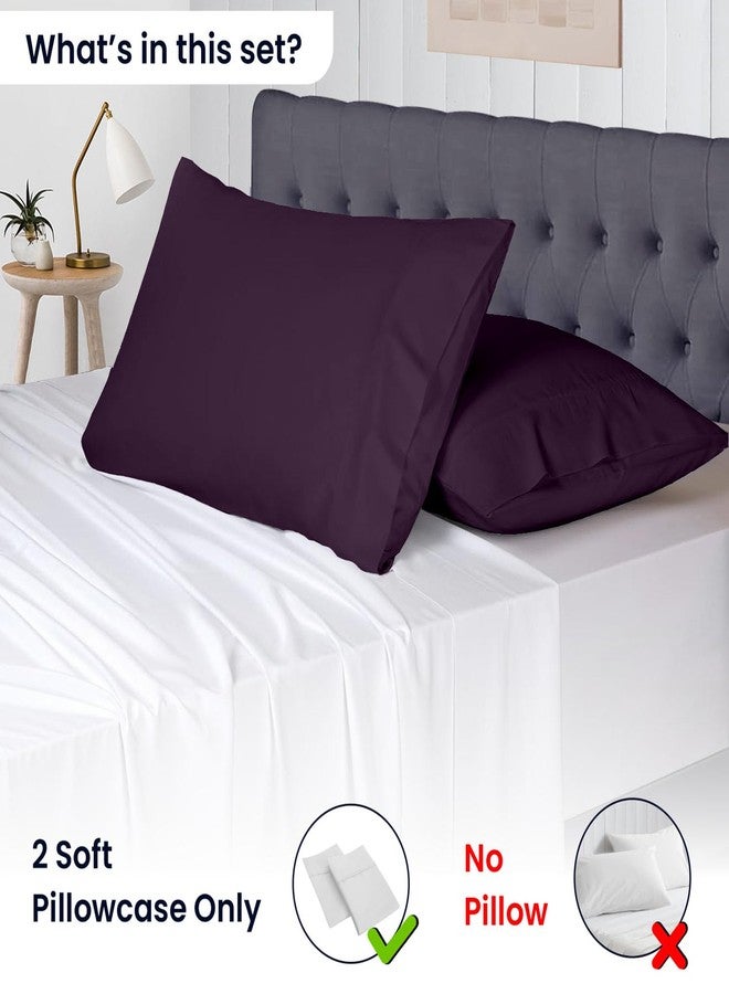 SGI bedding طقم أغطية وسائد SGI Bedding، قطن مصري 100%، مقاس كوين، قطعتان - 1000 خيط، إغلاق مفتوح من الطرف، نسيج ساتان فائق النعومة وفاخر، يسمح بمرور الهواء ومتين، جودة فندقية ممتازة (20 بوصة × 30 بوصة) - لون برقوقي - Image 2
