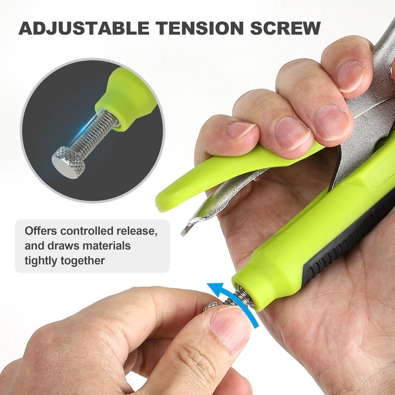 FASTPRO 4-Piece Locking Pliers Set with Heavy Duty Grip, 5", 7" and 10" Curved Jaw, 6-1/2" Long Nose Locking Pliers Included, Vise Grip Wrench Set, Green - Image 5