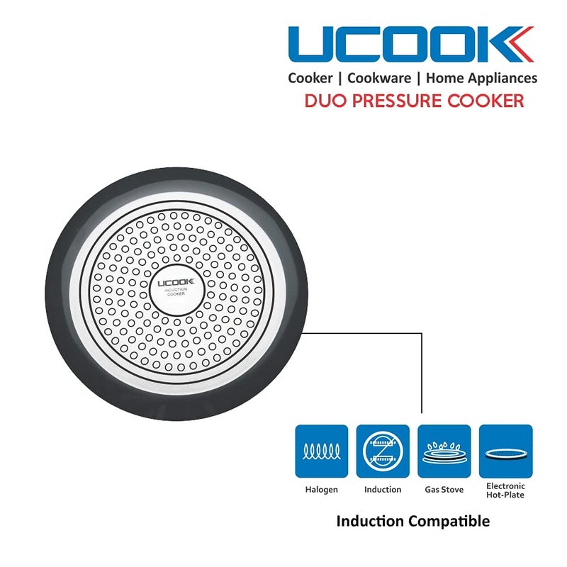 Ucook By United Ekta Engg Royale Duo 5 Litre Hard Anodised Aluminium Inner Lid Induction Pressure Cooker With Stainless Steel Lid Black - Image 3