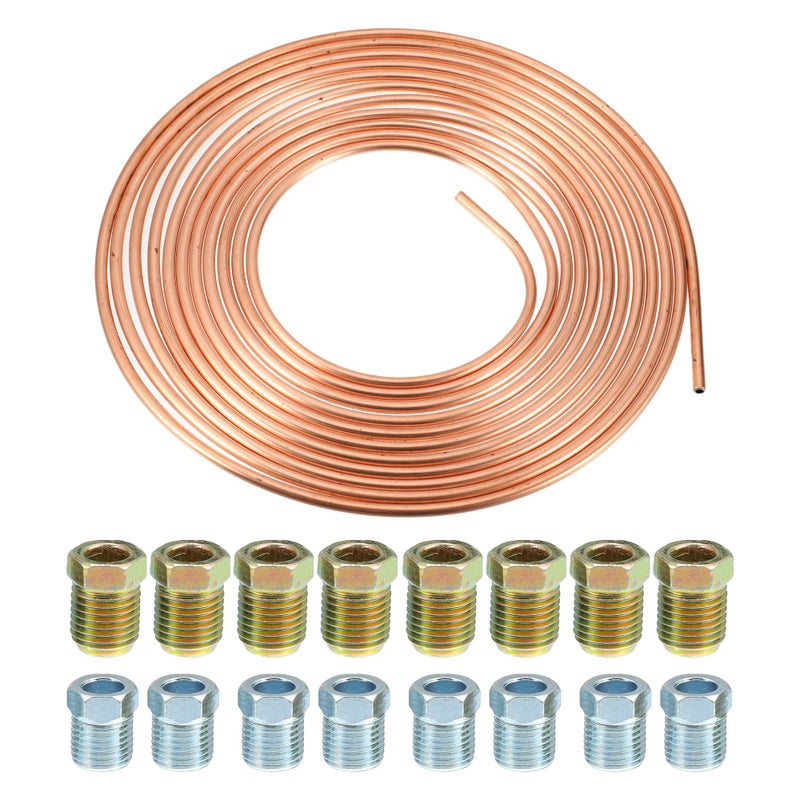 uxcell 1 Set 25 Ft of 516 Inch OD Brake Line Tubing Kit Flexible Copper Coated Brake Line Tube Roll Coil with 16 Inverted Flare Fittings - Image 2