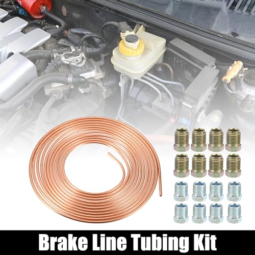 uxcell 1 Set 25 Ft of 516 Inch OD Brake Line Tubing Kit Flexible Copper Coated Brake Line Tube Roll Coil with 16 Inverted Flare Fittings - Image 3