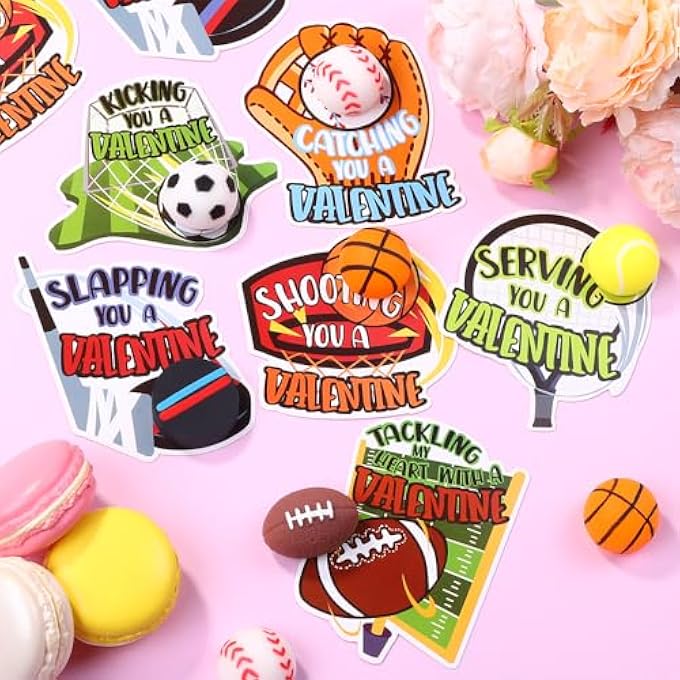 Vellibring 30 Pack Valentines Sport Balls with Present Cards Goodie Bags Bulk Mini Stress Relief Squeeze Sports Balls for School Classl Game Prizes Kids Toys Presents Exchange Party Favors - Image 4