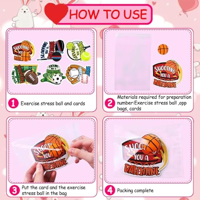 Vellibring 30 Pack Valentines Sport Balls with Present Cards Goodie Bags Bulk Mini Stress Relief Squeeze Sports Balls for School Classl Game Prizes Kids Toys Presents Exchange Party Favors - Image 3
