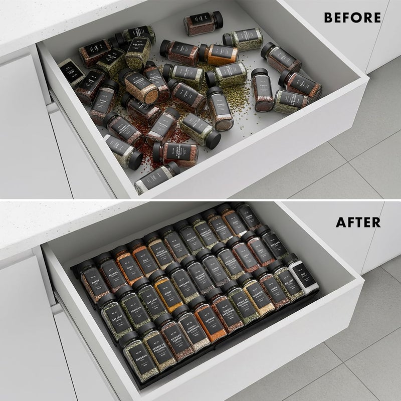 EDELHAUS Spice Drawer Organizer - Expandable Spice Rack for Drawer, Black Seasoning Organizer for Drawer Spice Organizer, Spice Organization Seasoning rack insert for Cabinet (Jars Not Included) - Image 5
