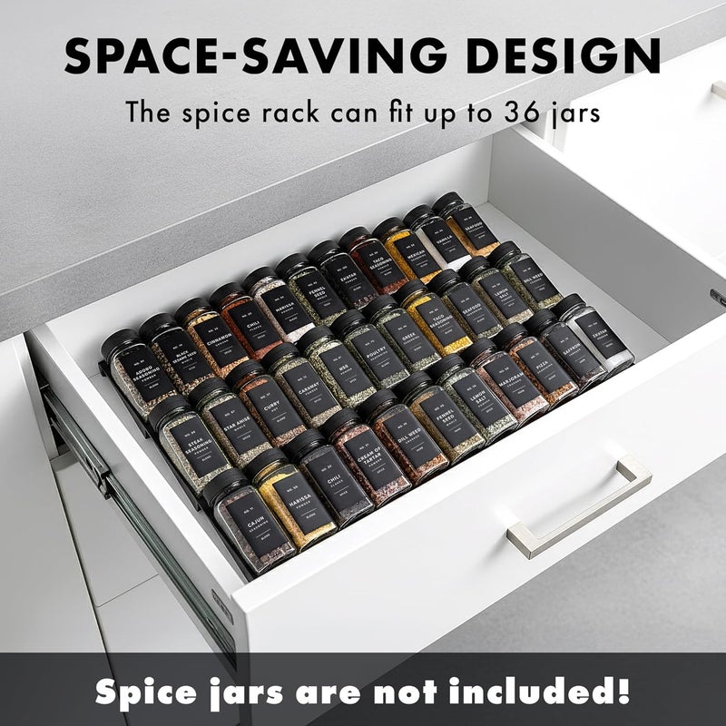 EDELHAUS Spice Drawer Organizer - Expandable Spice Rack for Drawer, Black Seasoning Organizer for Drawer Spice Organizer, Spice Organization Seasoning rack insert for Cabinet (Jars Not Included) - Image 3