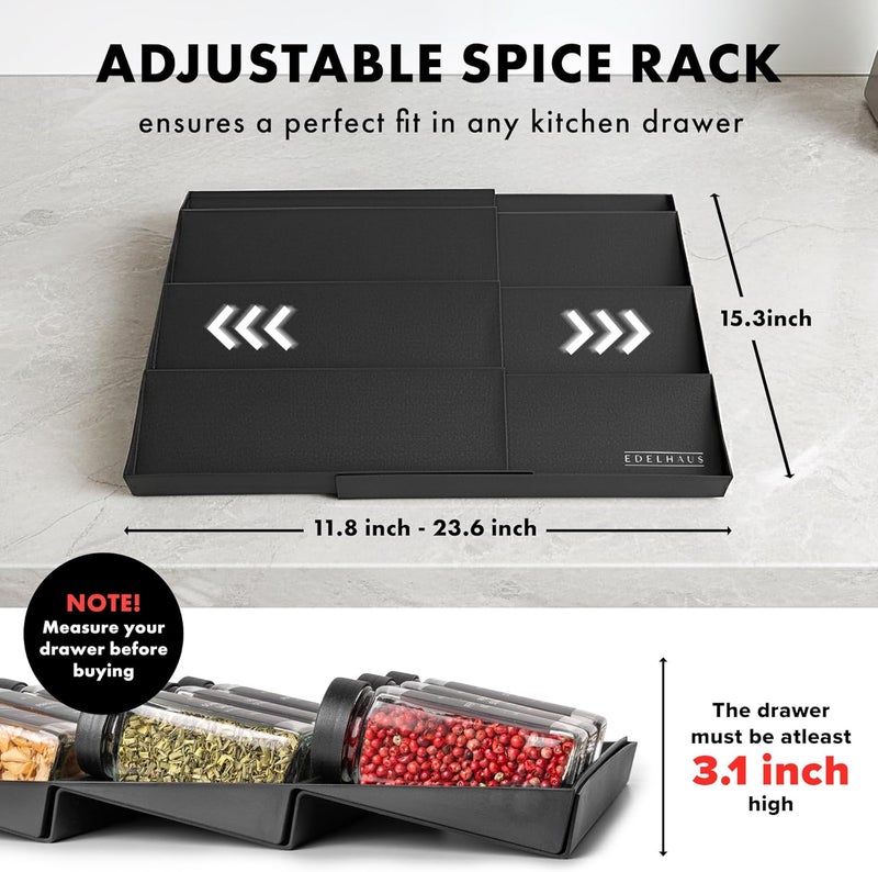 EDELHAUS Spice Drawer Organizer - Expandable Spice Rack for Drawer, Black Seasoning Organizer for Drawer Spice Organizer, Spice Organization Seasoning rack insert for Cabinet (Jars Not Included) - Image 2
