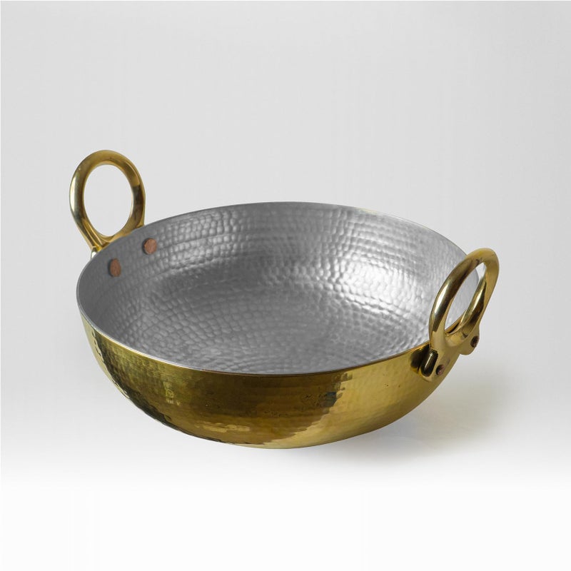 Healthsmith Healthsmith - Pure Brass Kadai for Cooking with Handles - Strong & Durable - Best Heat Distribution & Handcrafted Golden Antique Finish - Natural Antibacterial Properties - 3.5L, 1850g  - Image 1